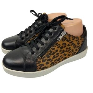 David Tate‎ Elisa Sneaker Womens 8 Leopard Print Leather Side Zip Made Italy